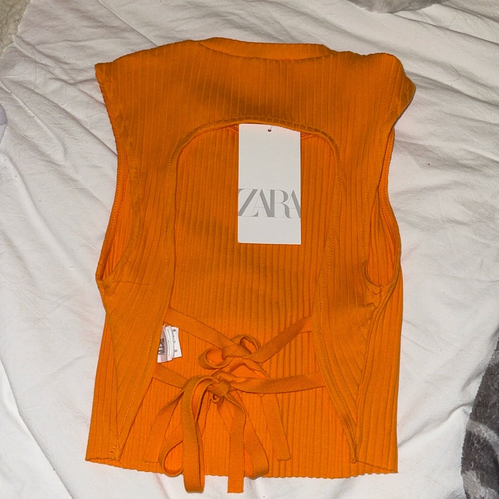 NWT Orange Open-Tie Back Zara Top